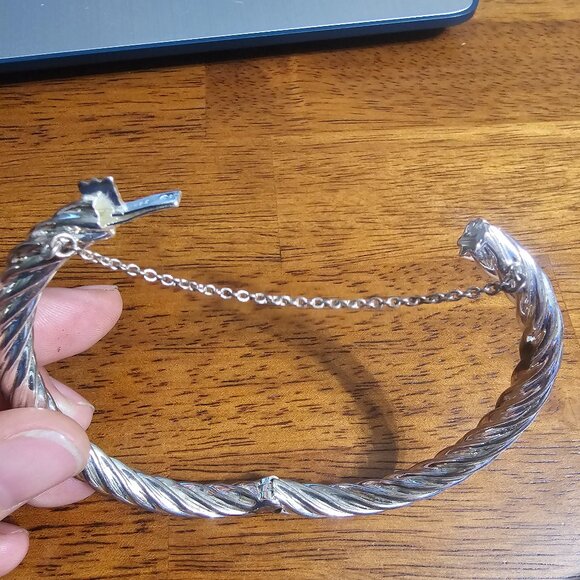 Sterling silver rope chain hinged bracelet - Picture 3 of 7
